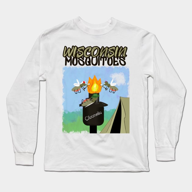 Wisconsin Mosquitoes Cartoon - Camping by Tiki Torch Long Sleeve T-Shirt by ButterflyInTheAttic